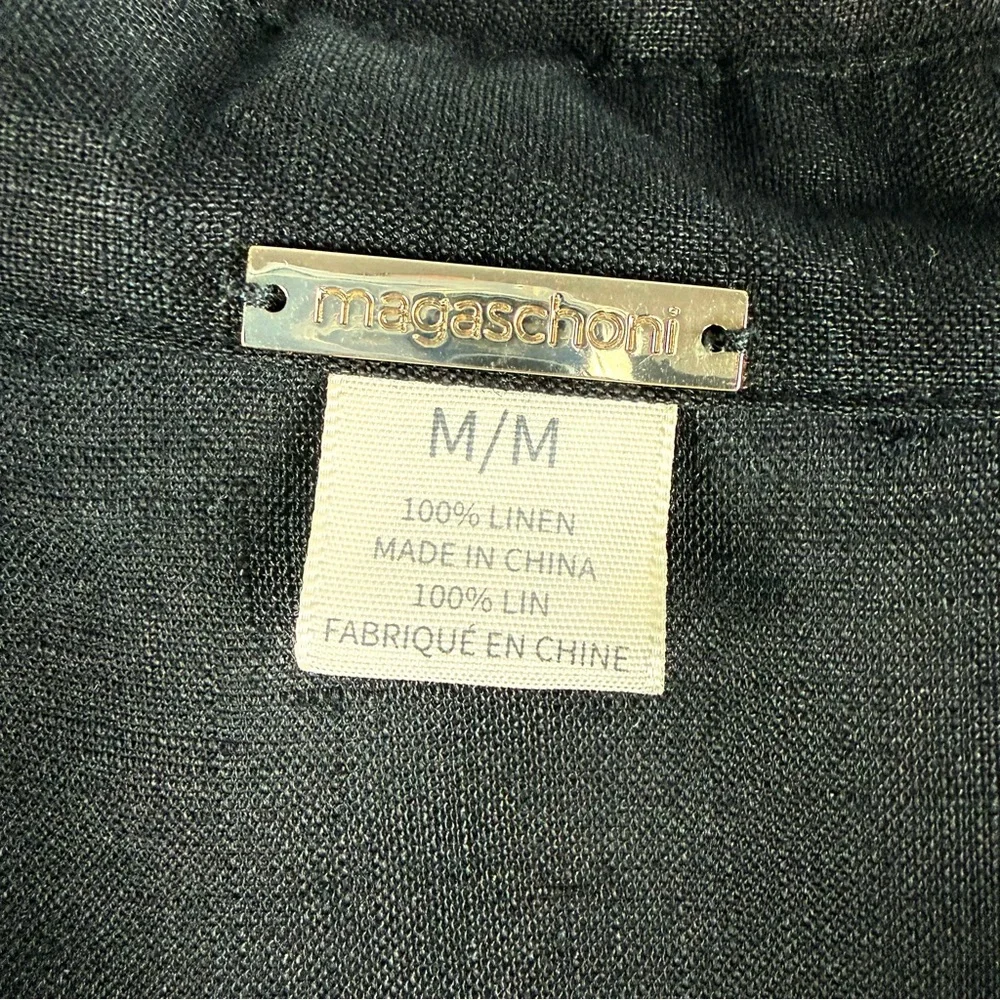 Magaschoni Black 100% Linen Button Down Shirt Roll Tab Sleeve Medium - Picture 4 of 15